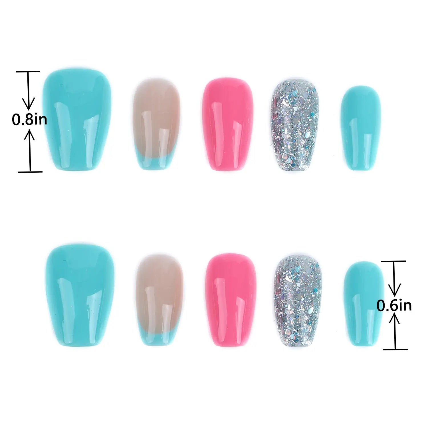 Length Measurement of Vibrant Macaron Mixed Color Press on Nails