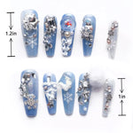 Length Measurement Chart for Medium Coffin Winter Acrylic Nails Rhinestones with Glitter